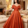 Fluffy Taffeta Fabric Evening Dress