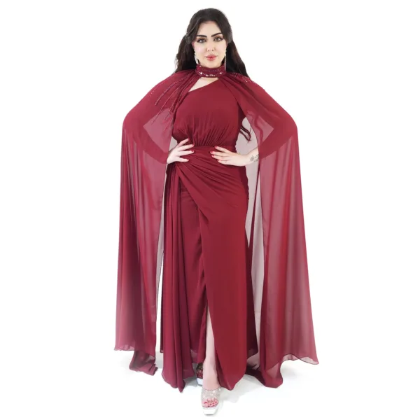 Chiffon Fabric Evening Dress With Wrap Skirt T2717-11-1