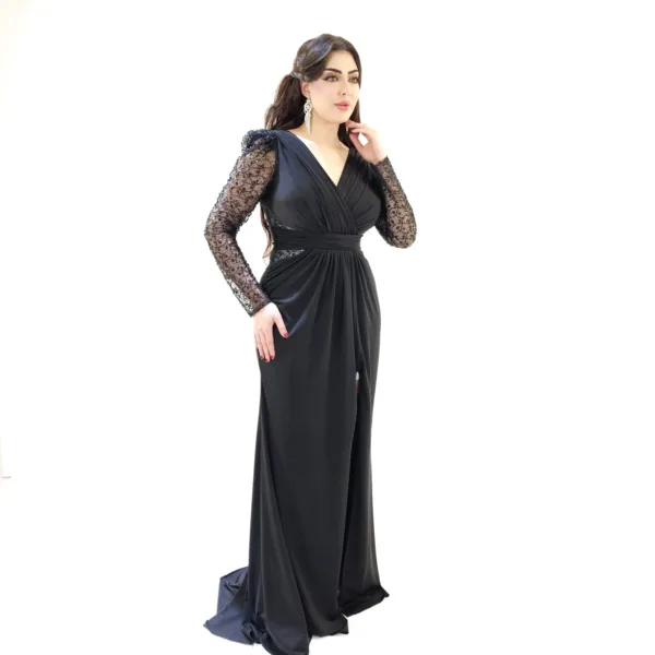 Lycra Lace Sleeves Evening Dress T4400-2