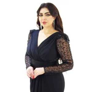Lycra Lace Sleeves Evening Dress T4400-3