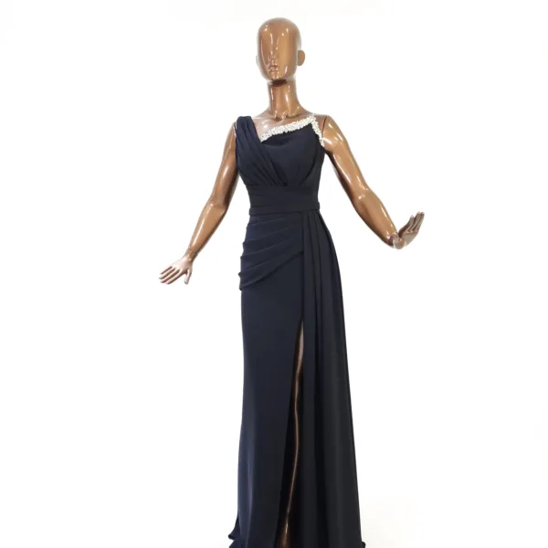 One Shoulder Satin Crepe Fabric Evening Dress T7400-1-1
