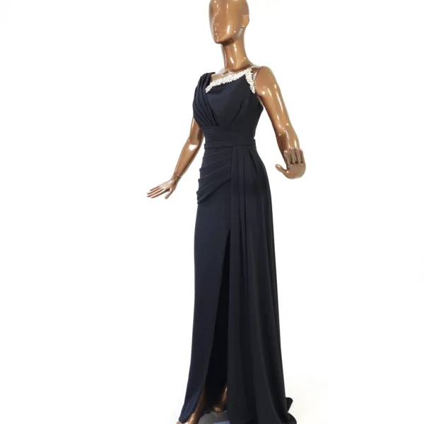 One Shoulder Satin Crepe Fabric Evening Dress T7400-1-2