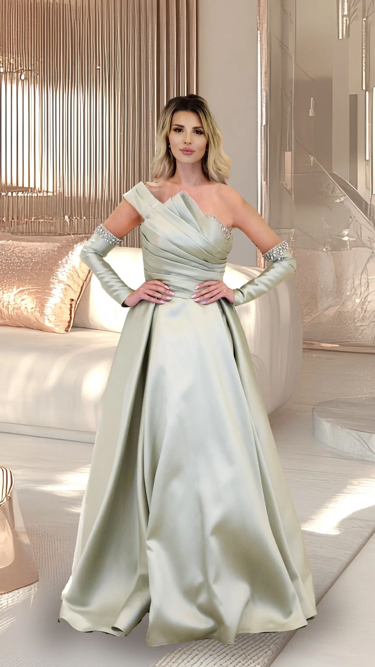 One-Shoulder Satin Evening Dress