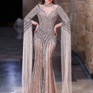 Hand-Beaded Evening Dress