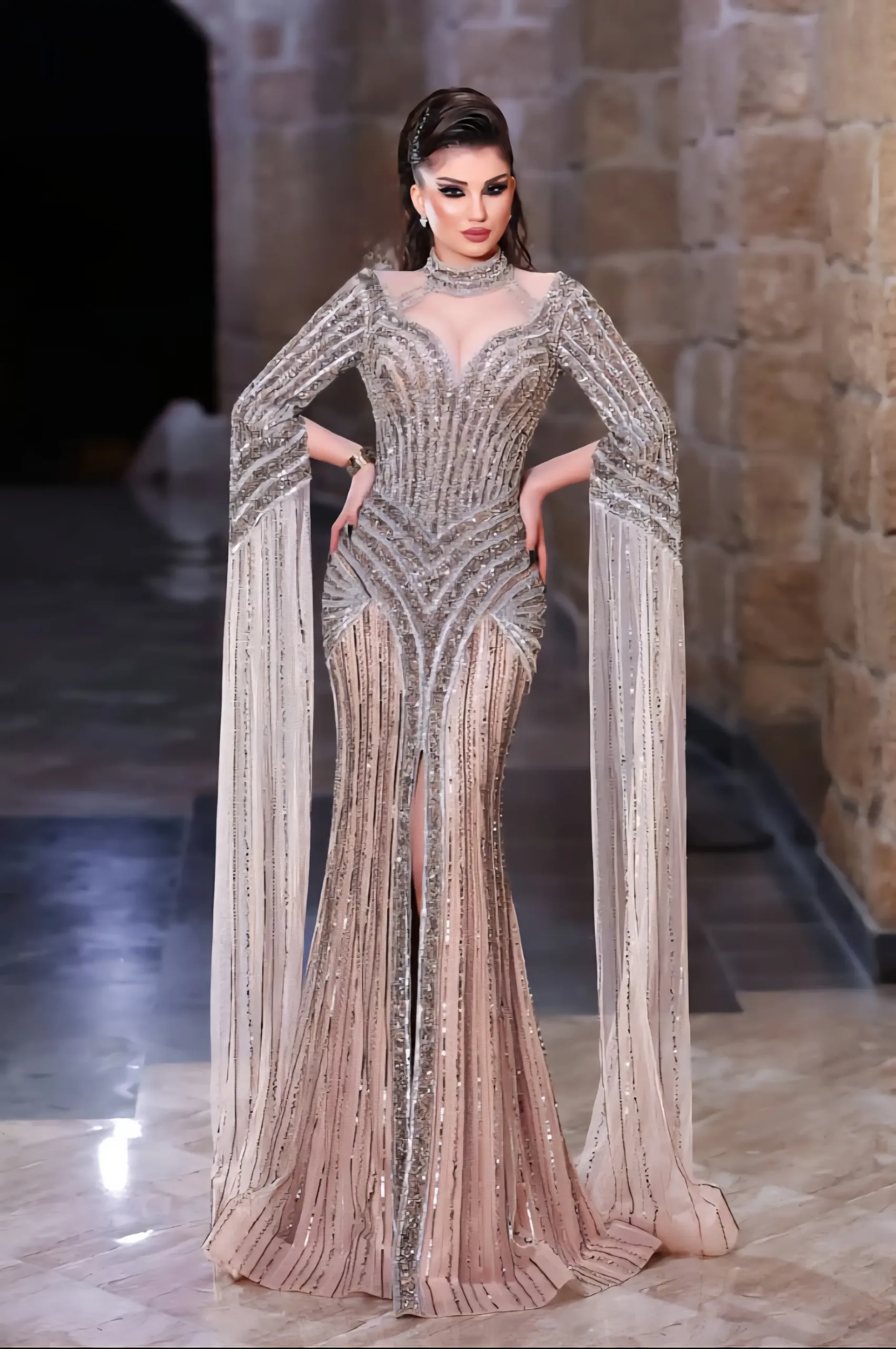 Hand-Beaded Evening Dress
