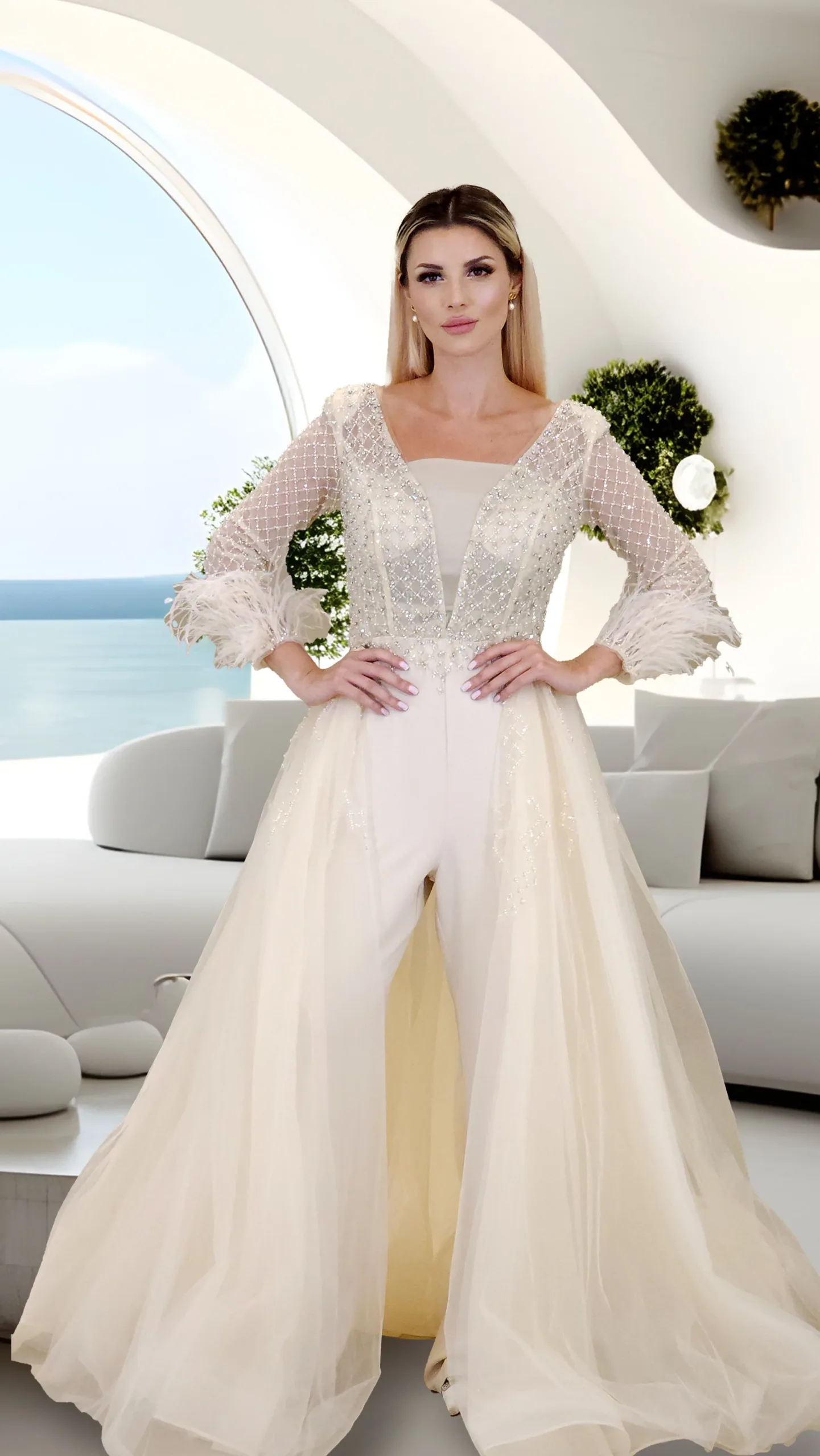 Gymsuit Crepe Bodice Evening Dress