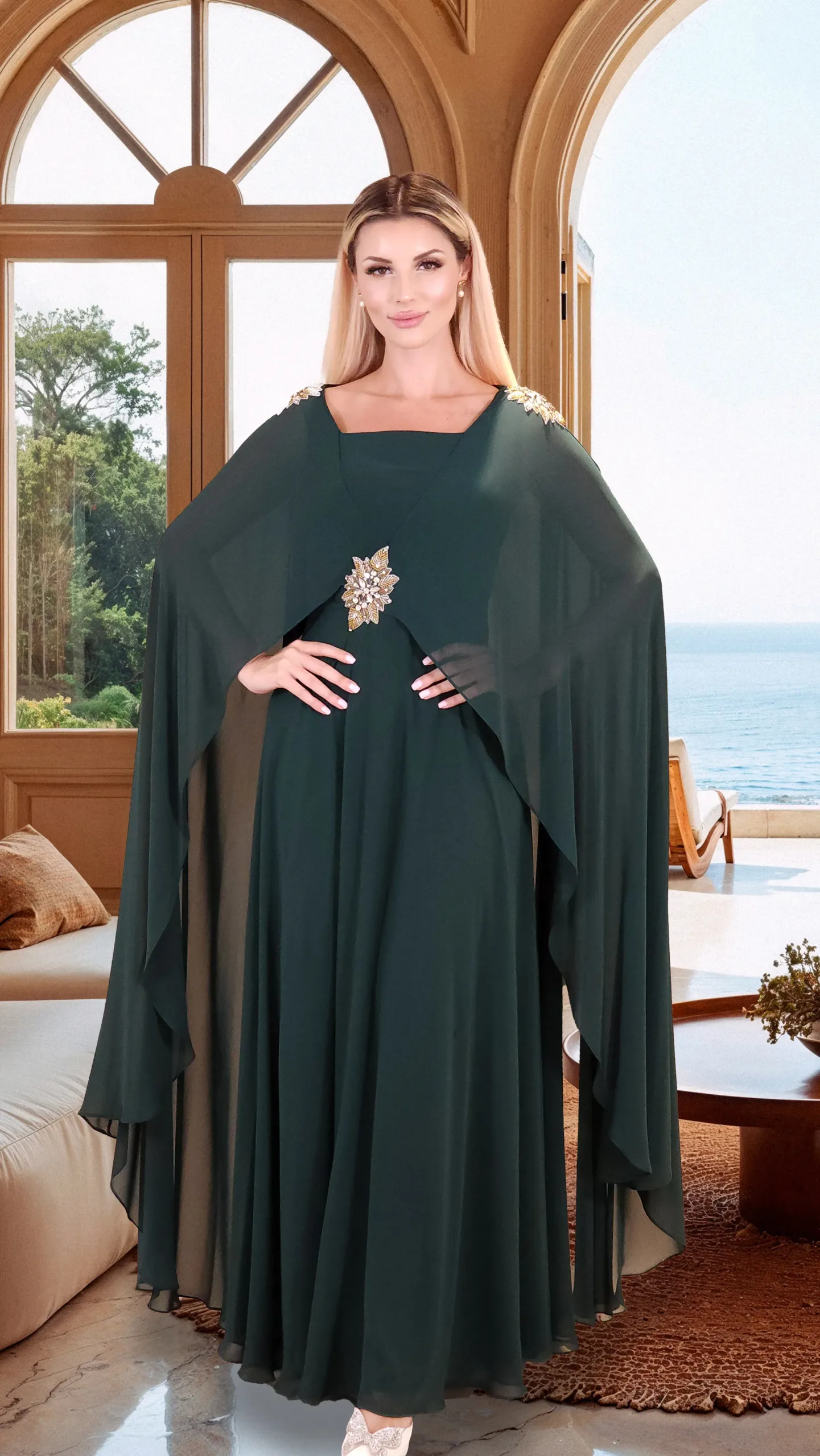 Chiffon Cape Occasion Dress