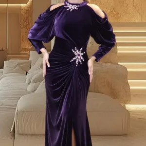 Velvet Embroidered Evening Dress