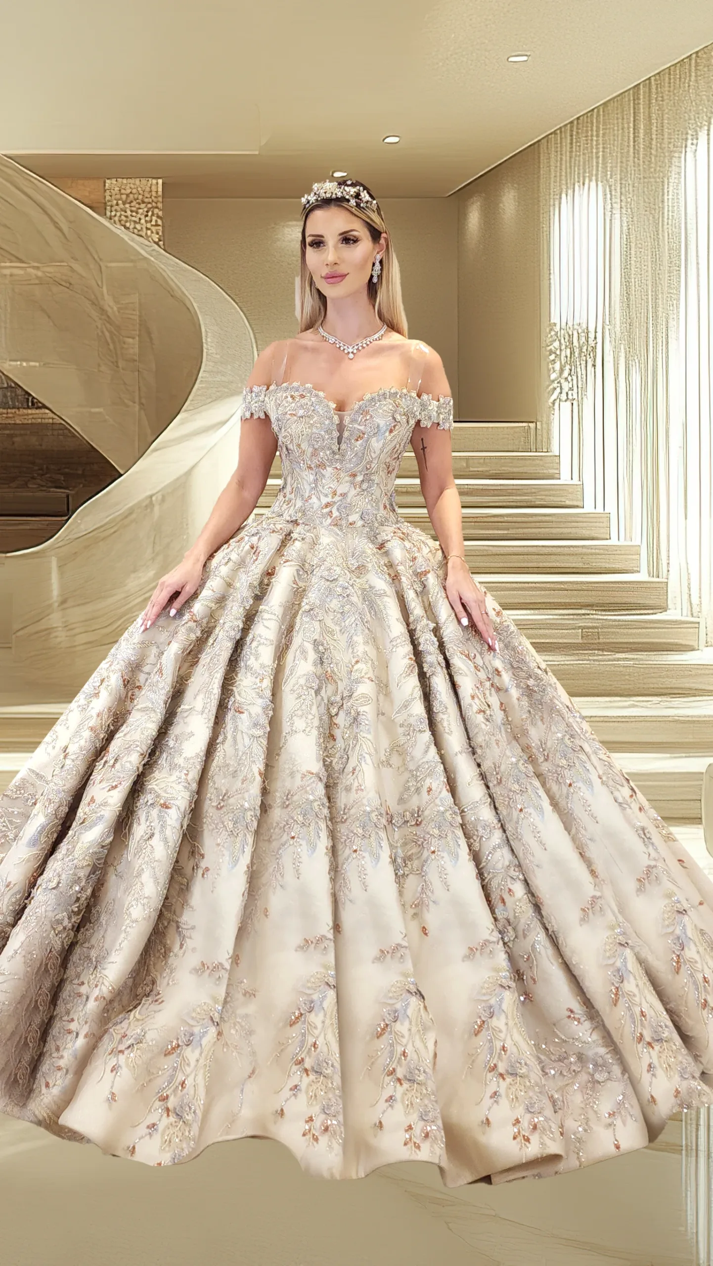 Layered Flared Skirt Wedding Dress