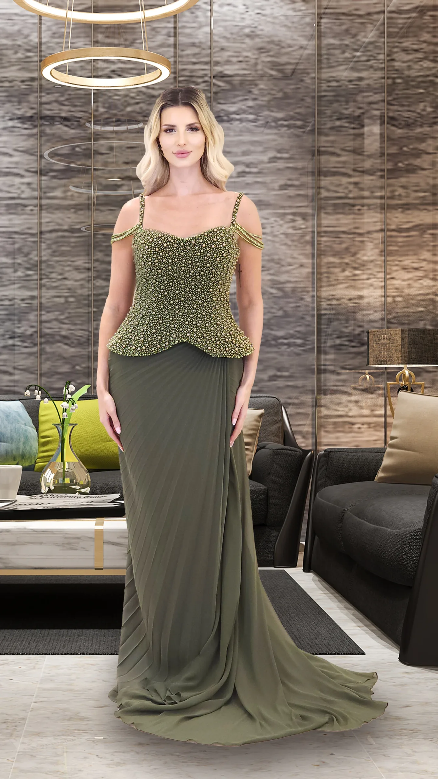 Pleated Chiffon Evening Dress