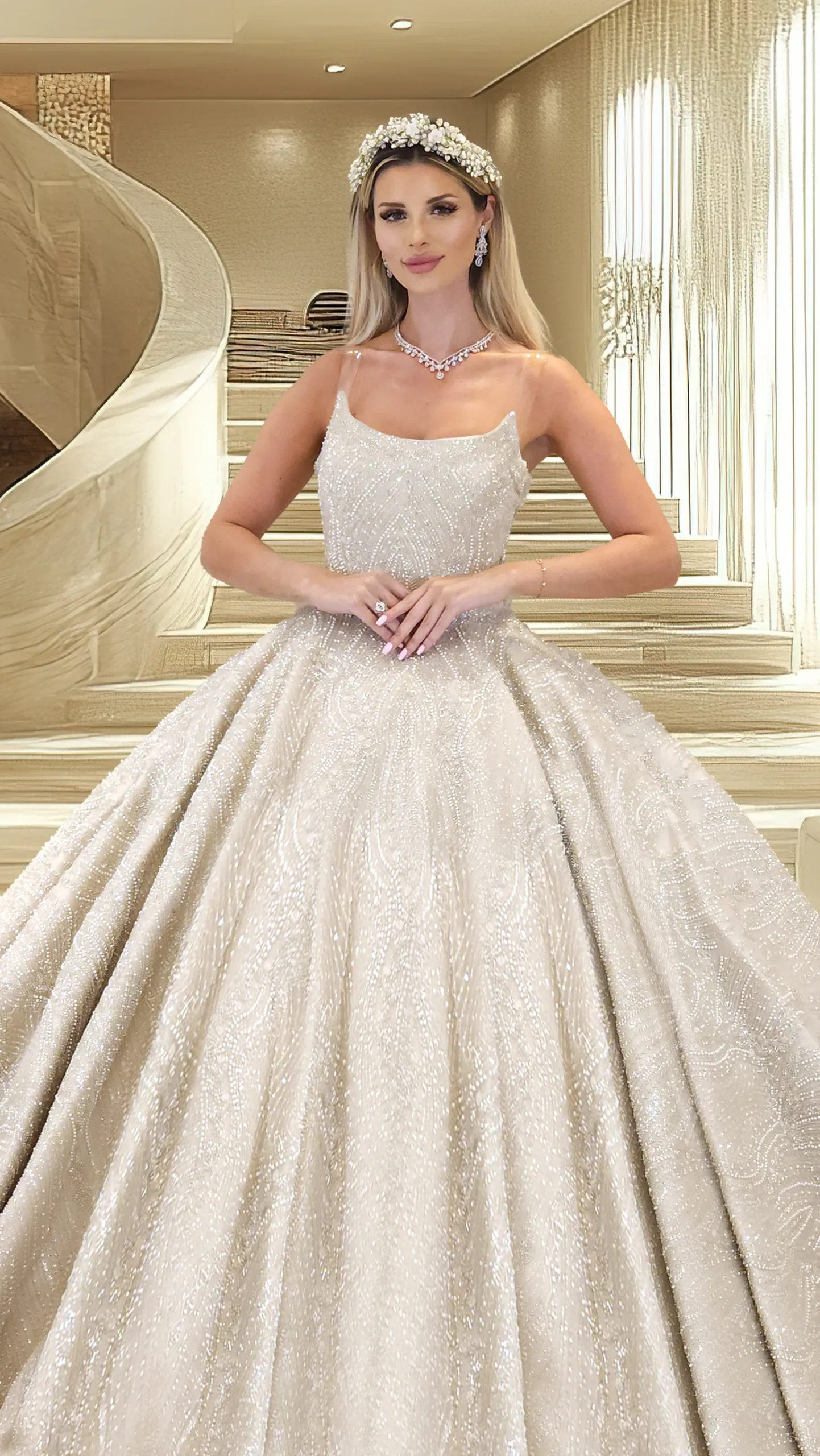 Full Beading Fabric Wedding Dress